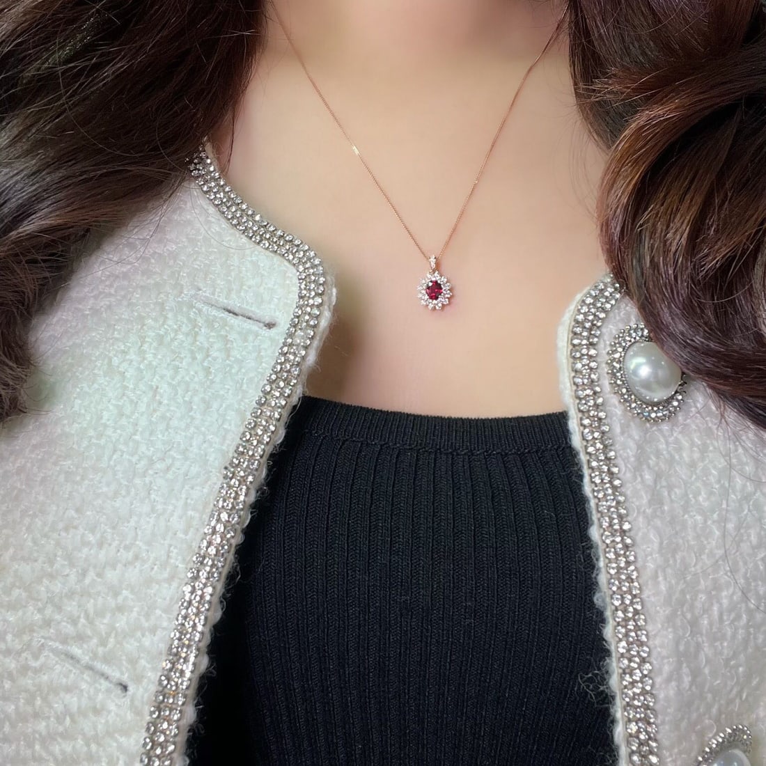 14k Gold 0.61 Ct Natural Ruby & Diamond Necklace - 2