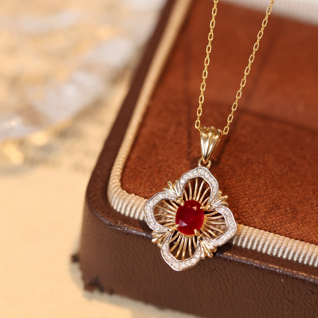14k Gold 0.53 Ctw Natural Ruby & Diamond Pendant( Without Chain ) - 3