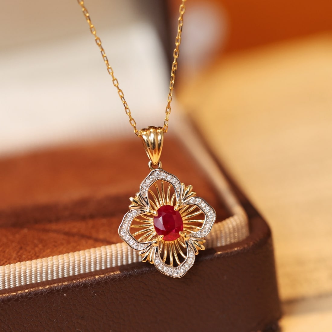 14k Gold 0.53 Ctw Natural Ruby & Diamond Pendant( Without Chain ) - 4
