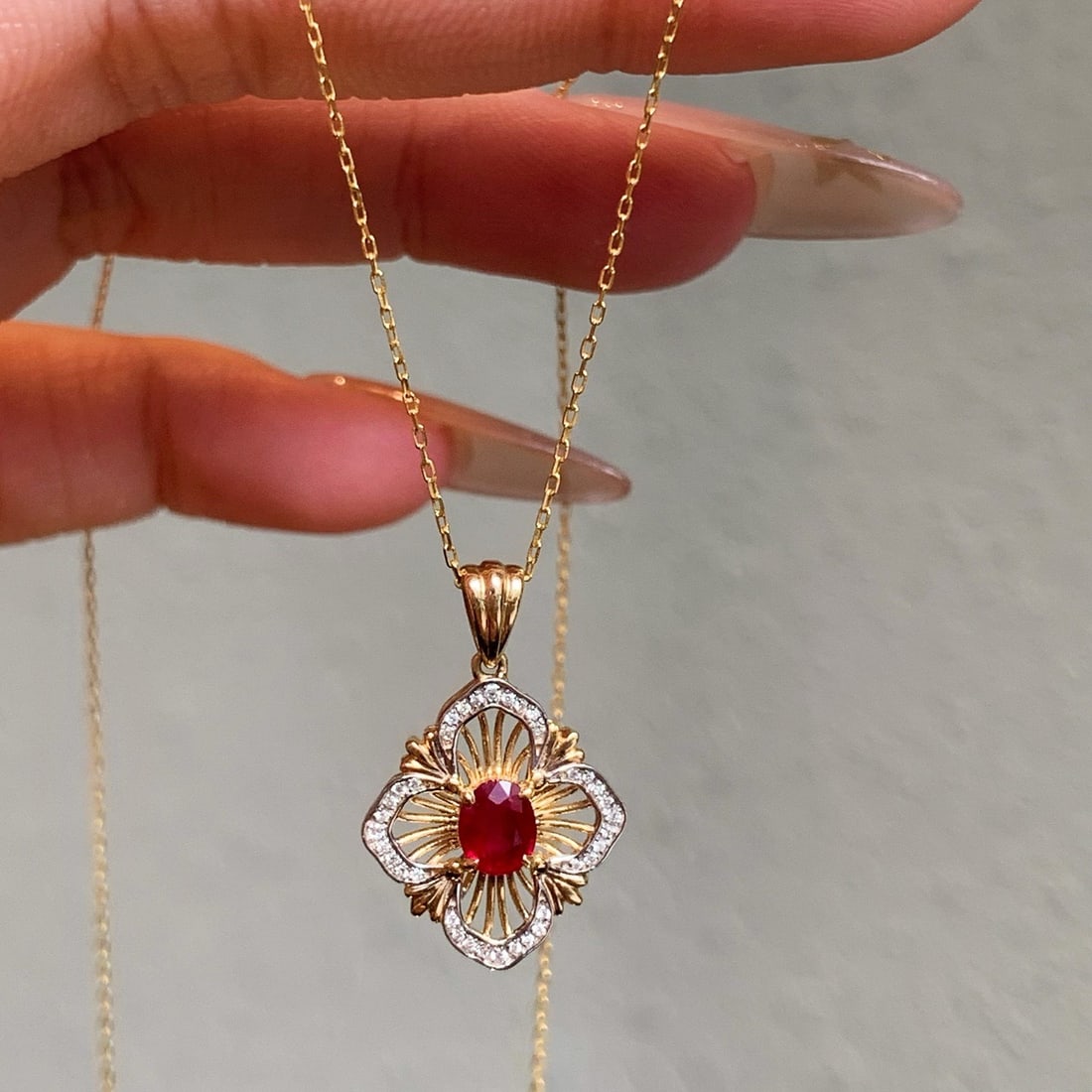 14k Gold 0.53 Ctw Natural Ruby & Diamond Pendant( Without Chain ) - 5