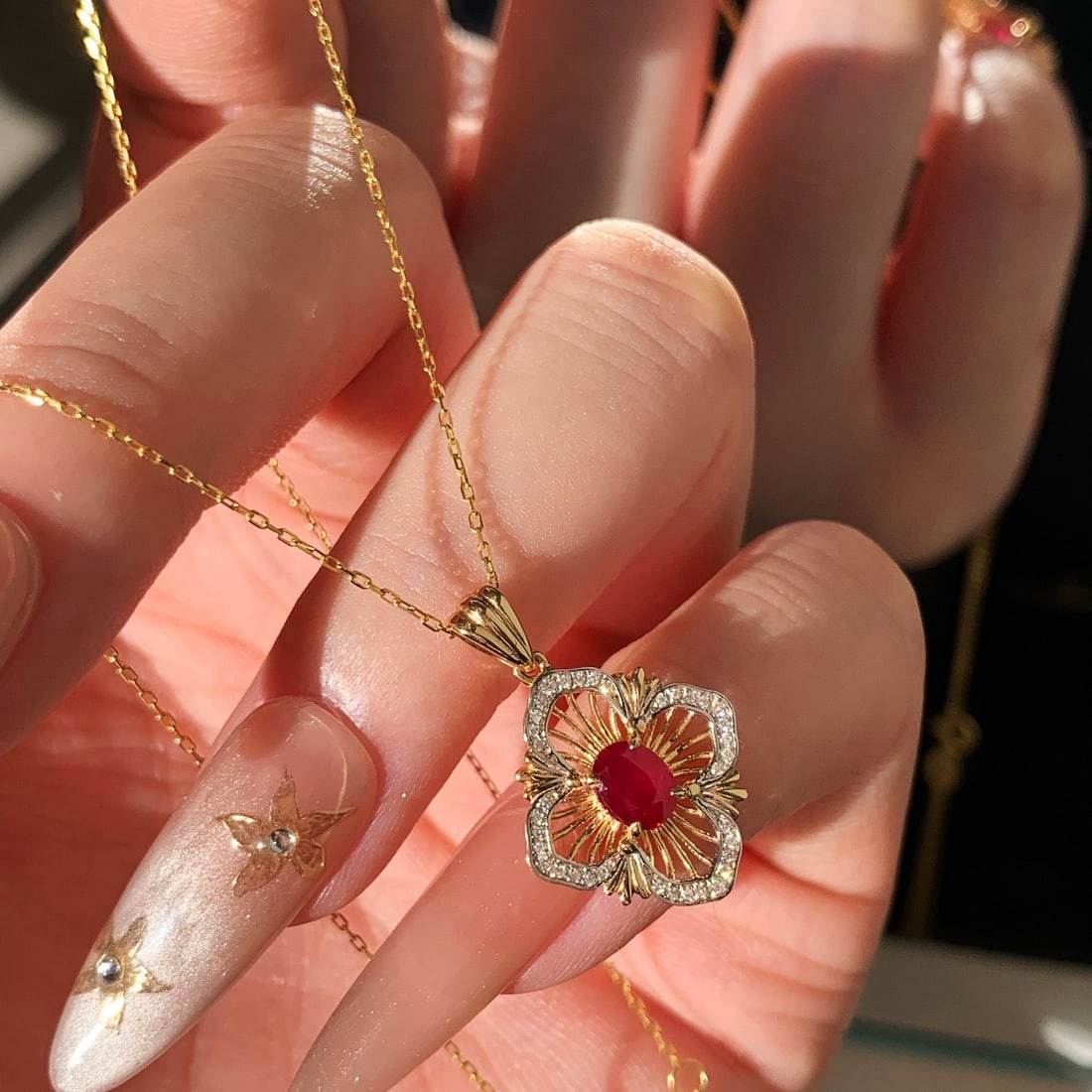 14k Gold 0.53 Ctw Natural Ruby & Diamond Pendant( Without Chain ) - 6