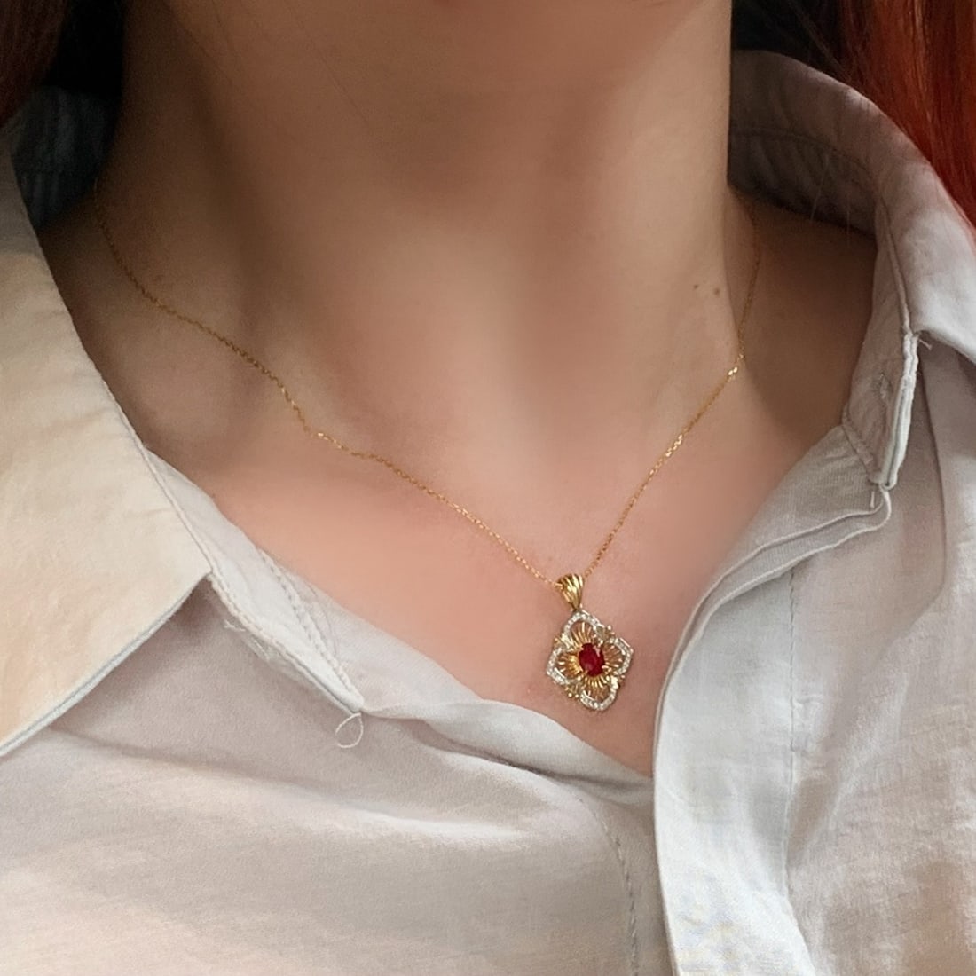 14k Gold 0.53 Ctw Natural Ruby & Diamond Pendant( Without Chain ) - 7