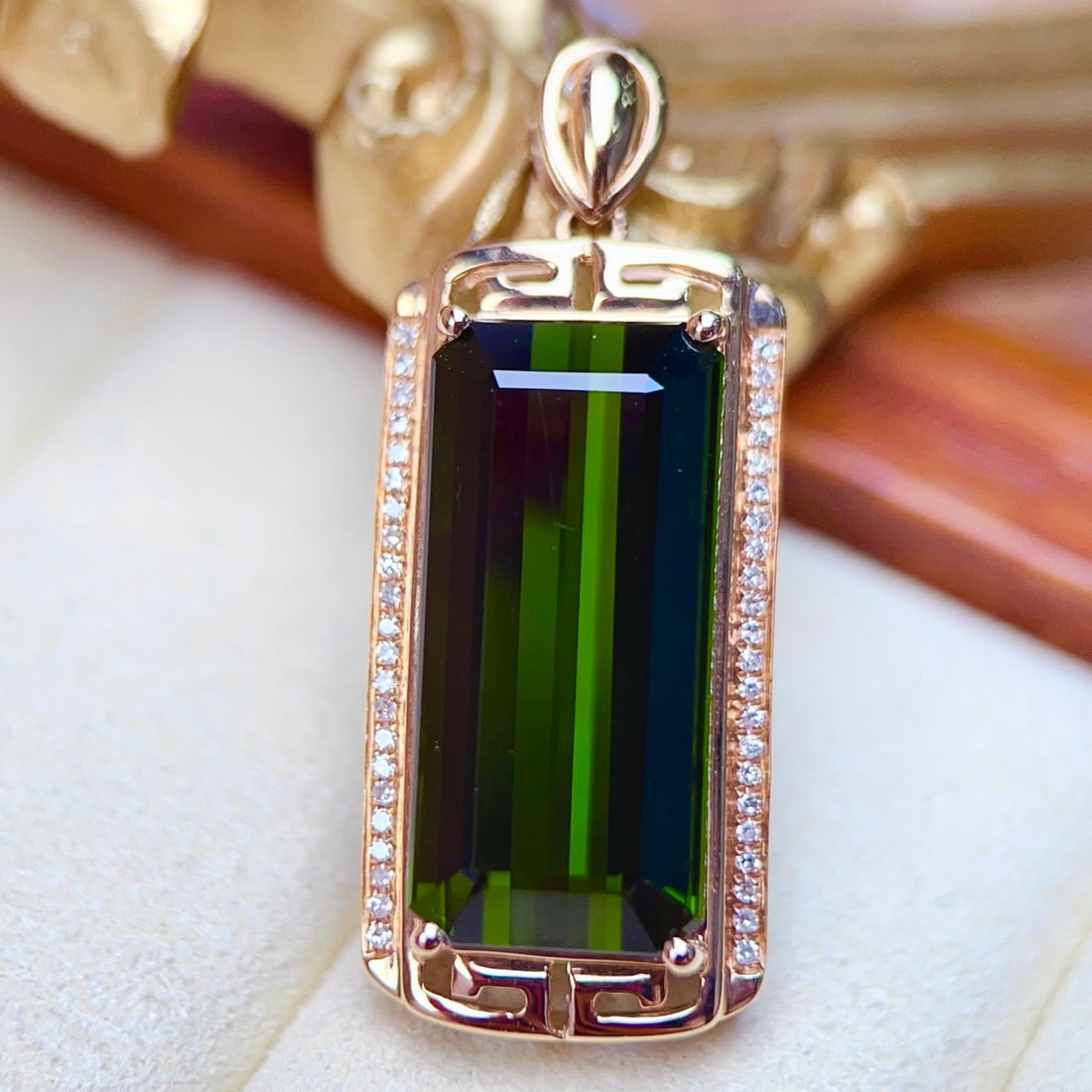 14k Gold 10.53 Ctw Natural Tourmaline & Diamond Pendant( Without Chain ) - 2