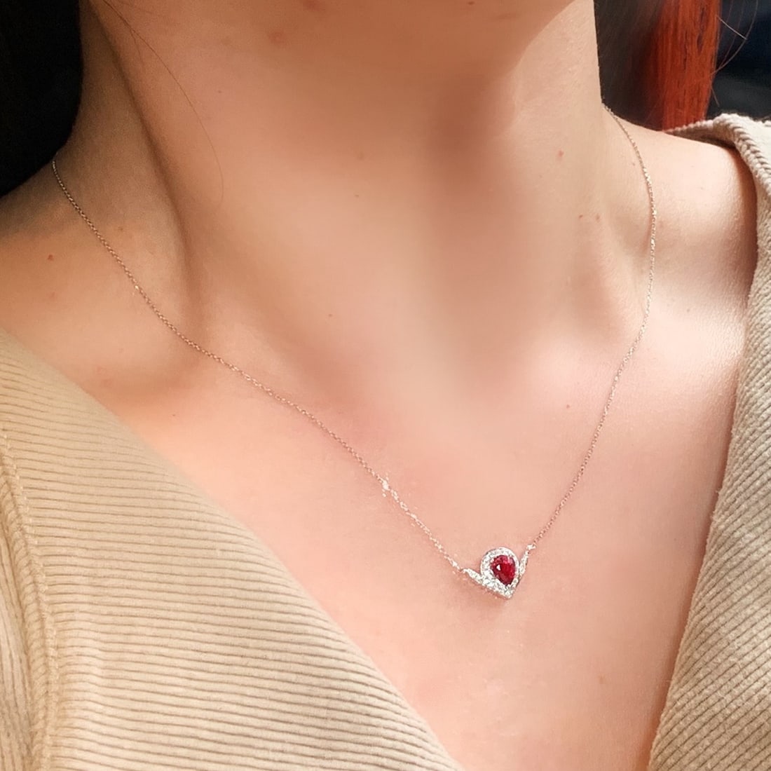 14k Gold 0.72 Ctw Natural Ruby & Diamond Necklace - 4