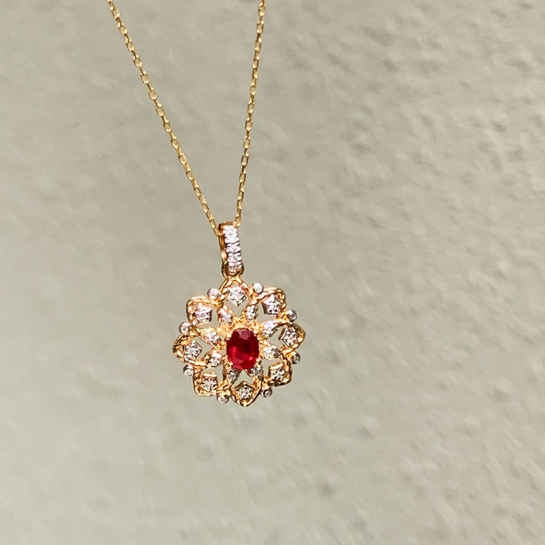 14k Gold 0.38 Ctw Natural Ruby & Diamond Pendant( Without Chain ) - 4