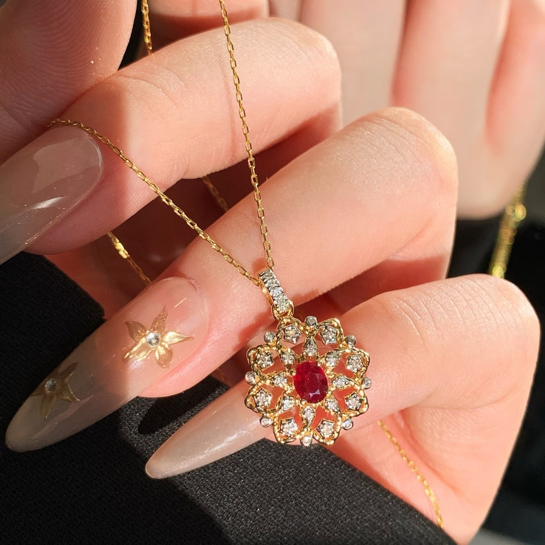 14k Gold 0.38 Ctw Natural Ruby & Diamond Pendant( Without Chain ) - 5