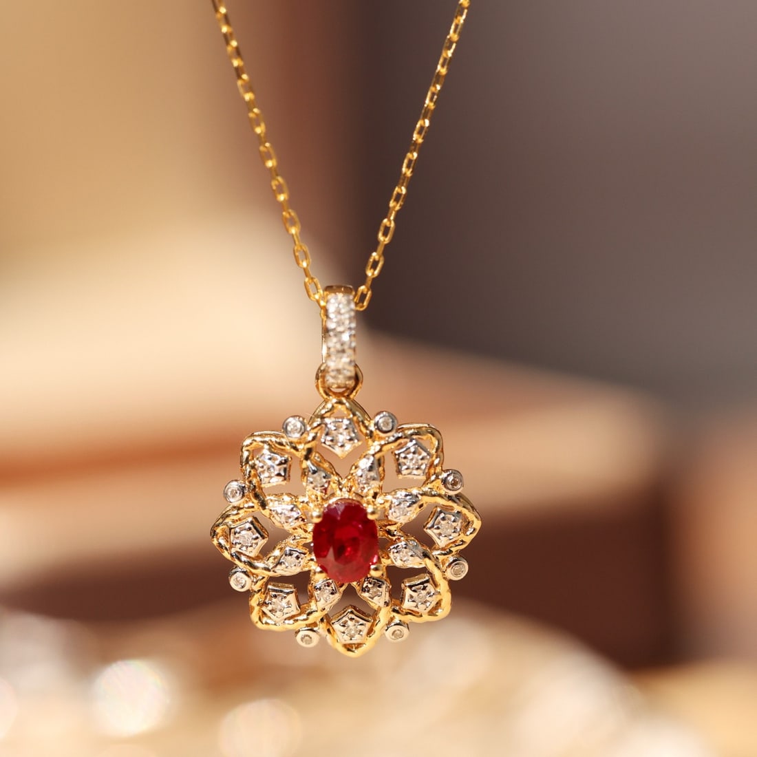 14k Gold 0.38 Ctw Natural Ruby & Diamond Pendant( Without Chain ) - 7