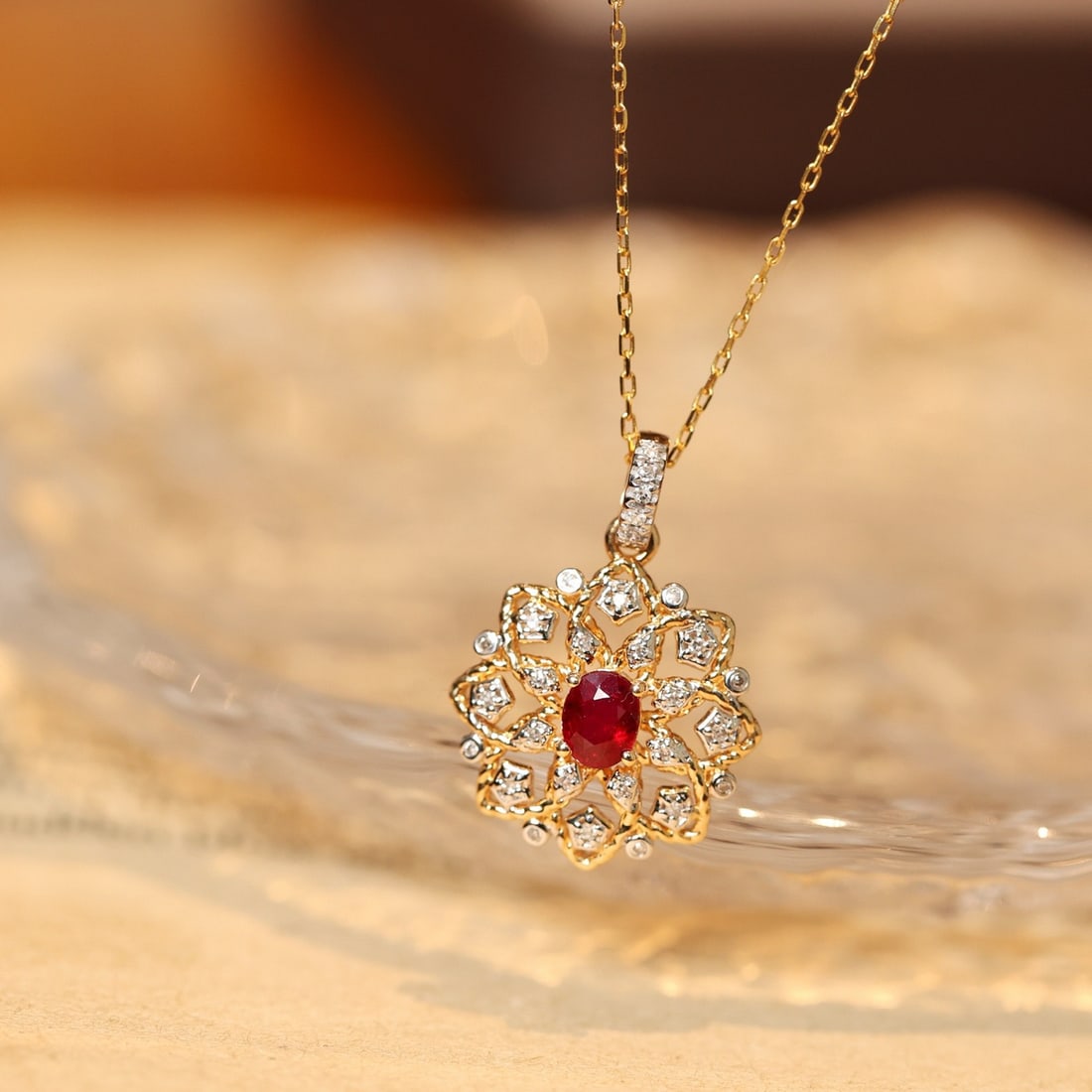 14k Gold 0.38 Ctw Natural Ruby & Diamond Pendant( Without Chain ) - 8