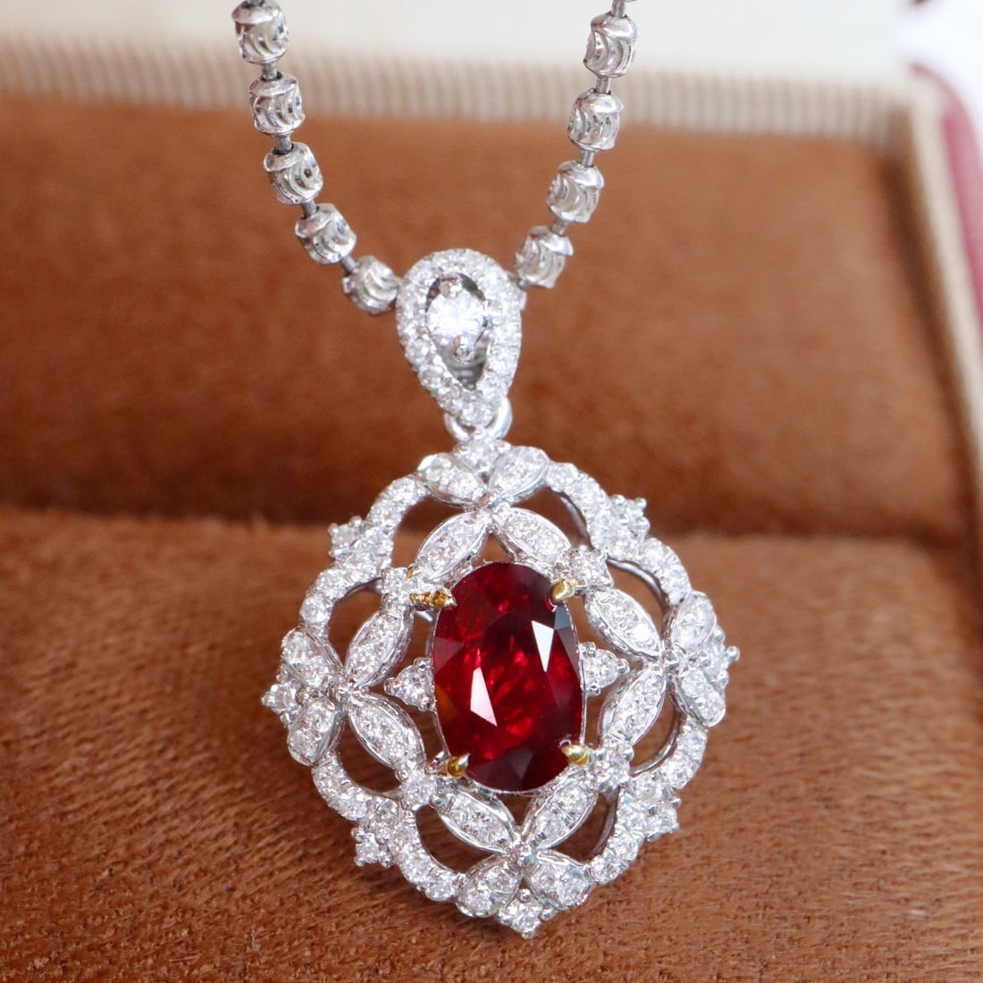 14k Gold 1.05 Ctw Natural Ruby & Diamond Pendant( Without Chain ) - 2