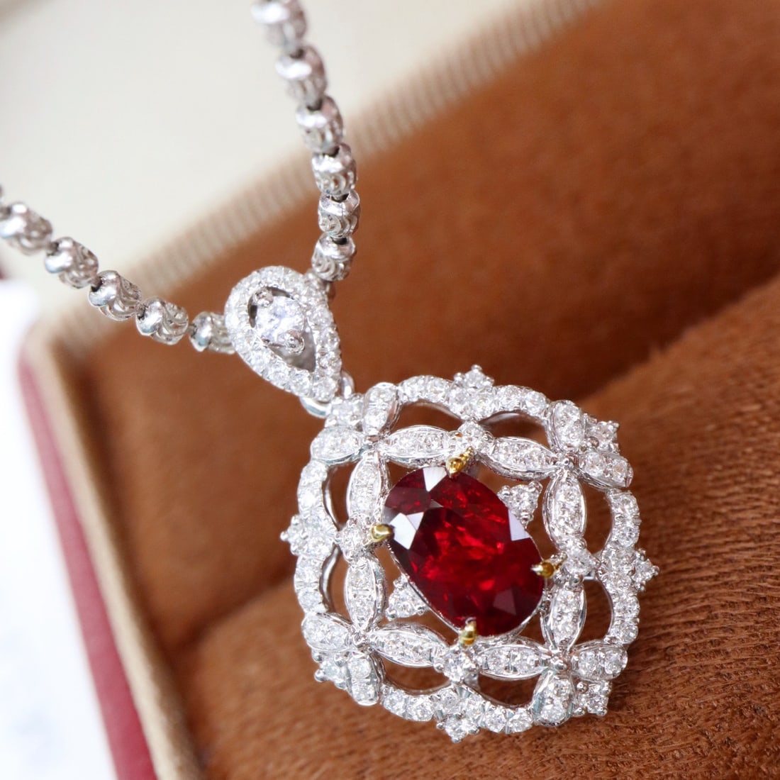 14k Gold 1.05 Ctw Natural Ruby & Diamond Pendant( Without Chain ) - 3