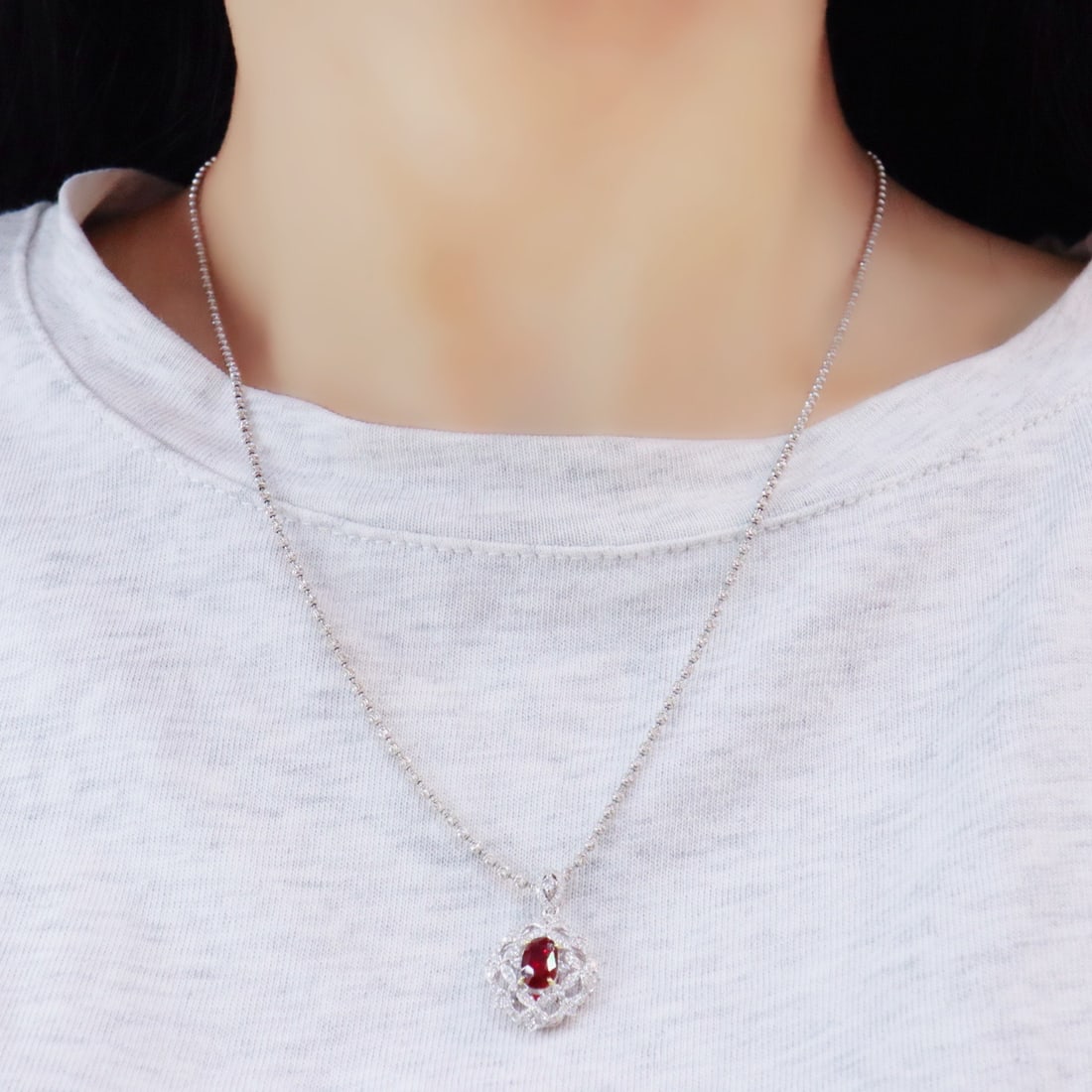 14k Gold 1.05 Ctw Natural Ruby & Diamond Pendant( Without Chain ) - 4