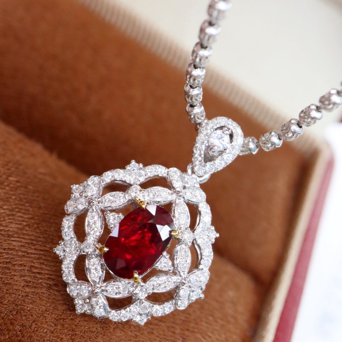 14k Gold 1.05 Ctw Natural Ruby & Diamond Pendant( Without Chain ) - 6