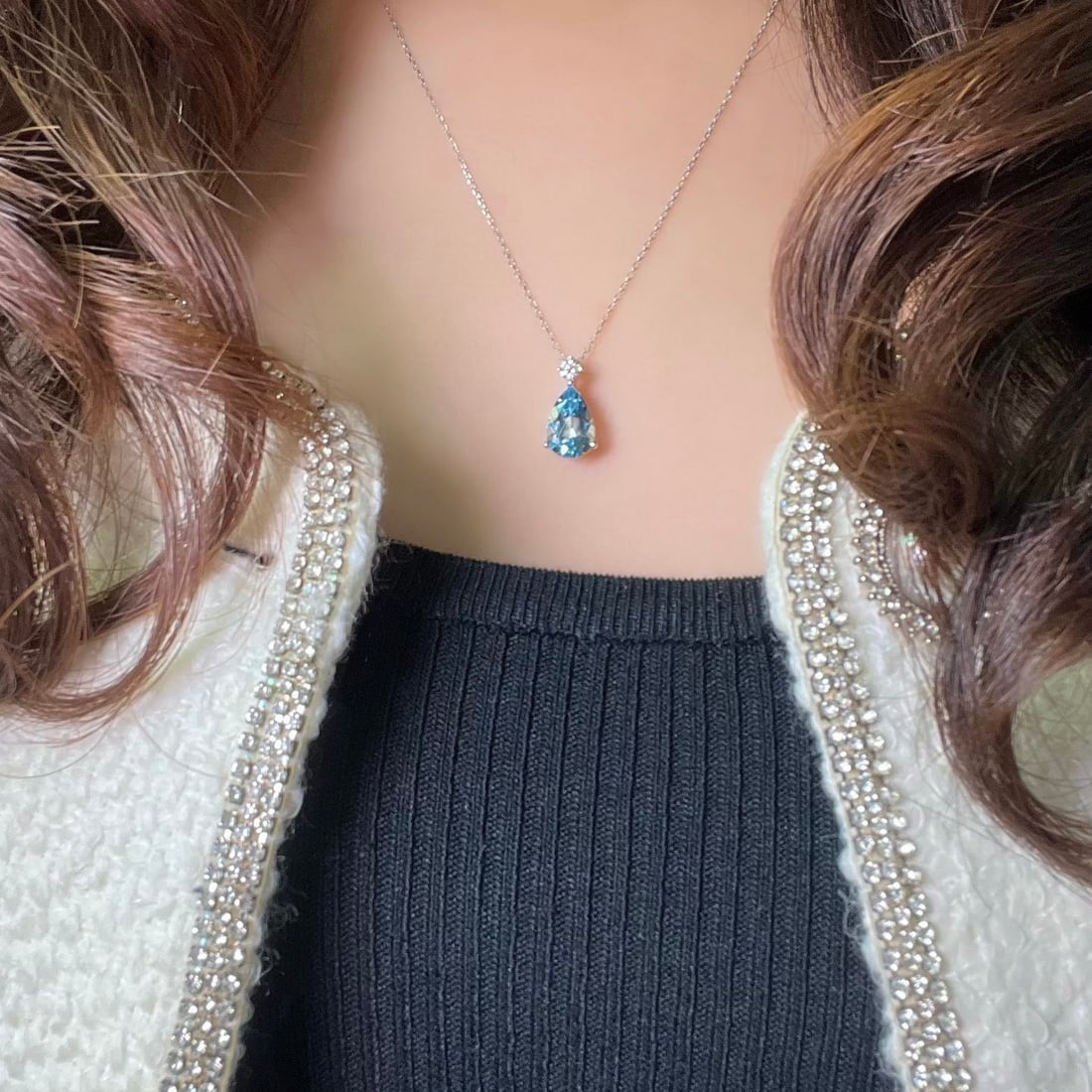 14k Gold 2.31 Ct Natural Aquamarine & Diamond Pendant( Without Chain ) - 2