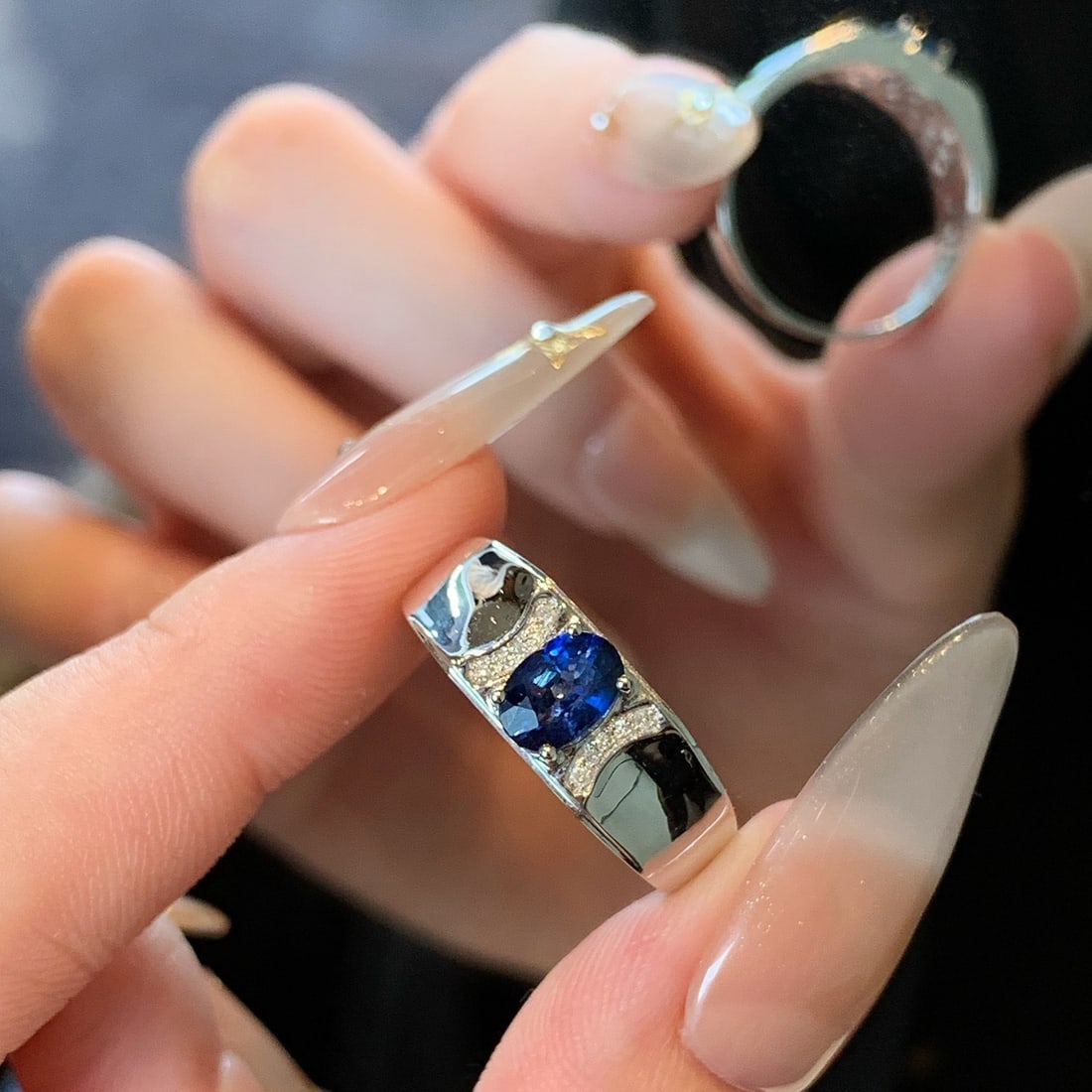14k Gold 1.20 Ctw Natural Sapphire & Diamond Ring - 7