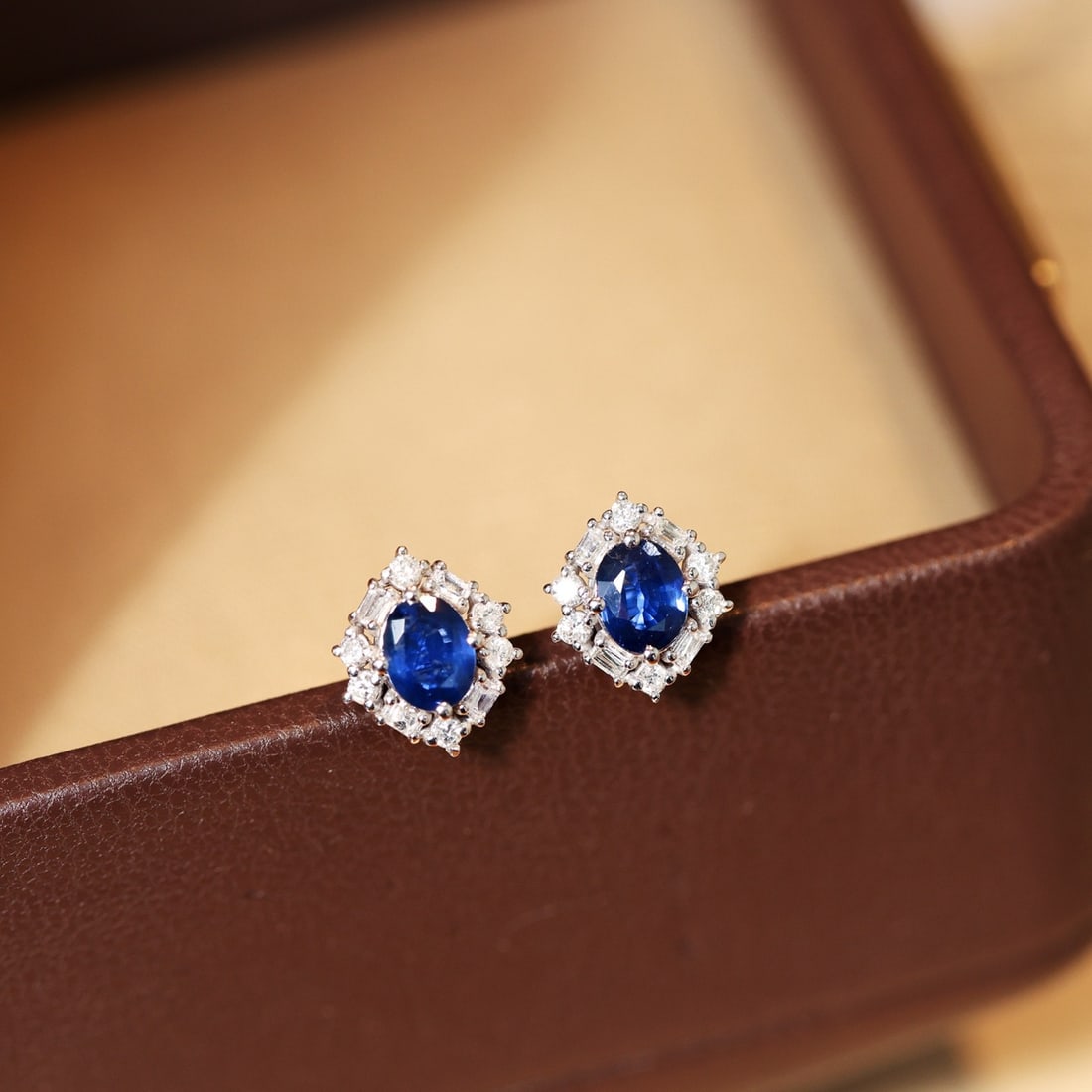 14k Gold 1.00 Ctw Natural Sapphire & Diamond Earrings - 2