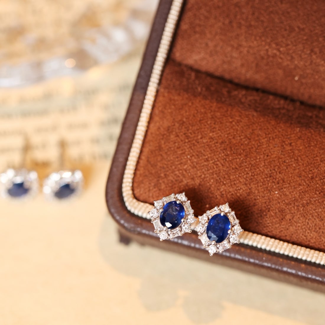 14k Gold 1.00 Ctw Natural Sapphire & Diamond Earrings - 4