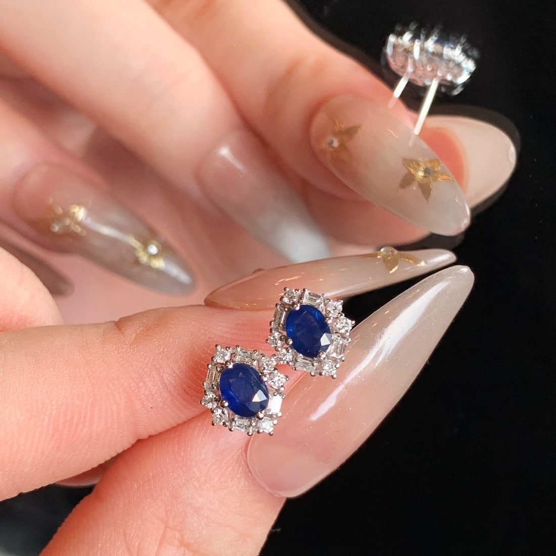 14k Gold 1.00 Ctw Natural Sapphire & Diamond Earrings - 5
