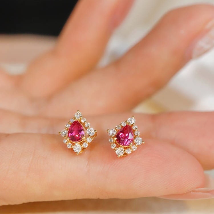 14k Gold 1.09 Ctw Natural Ruby & Diamond Earrings - 6