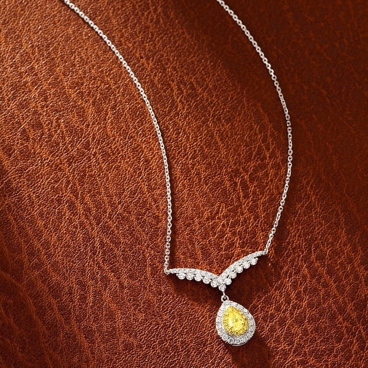 14k Gold 0.48 Ctw Natural Yellow Diamond & Diamond Necklace - 3