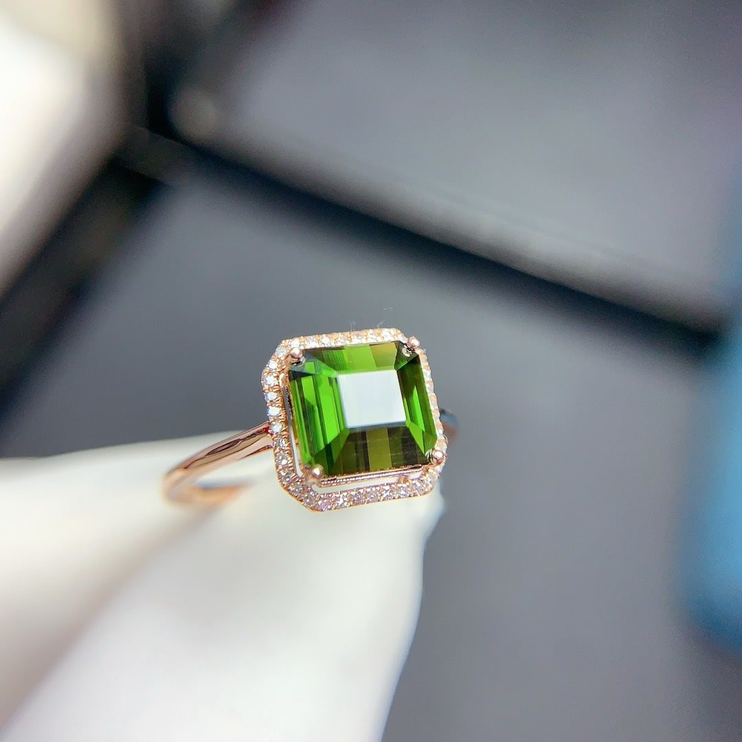 14k Gold 2.6 Ct Natural Tourmaline & Diamond Ring - 6