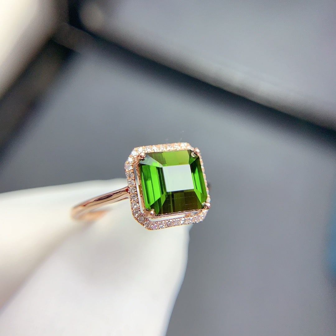 14k Gold 2.6 Ct Natural Tourmaline & Diamond Ring - 7