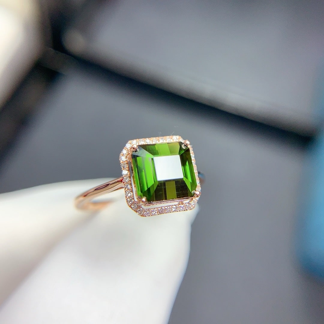 14k Gold 2.6 Ct Natural Tourmaline & Diamond Ring - 8