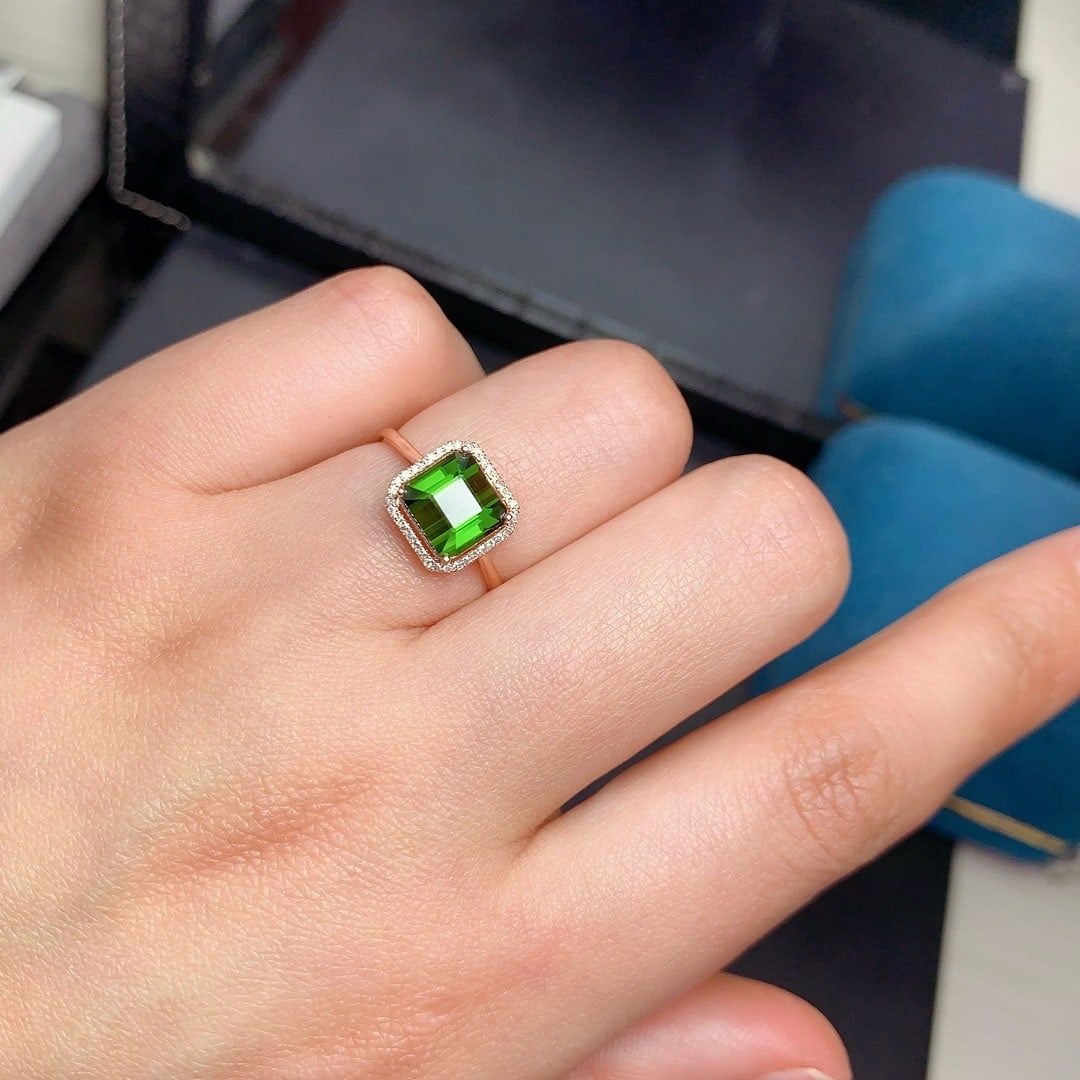 14k Gold 2.6 Ct Natural Tourmaline & Diamond Ring - 9