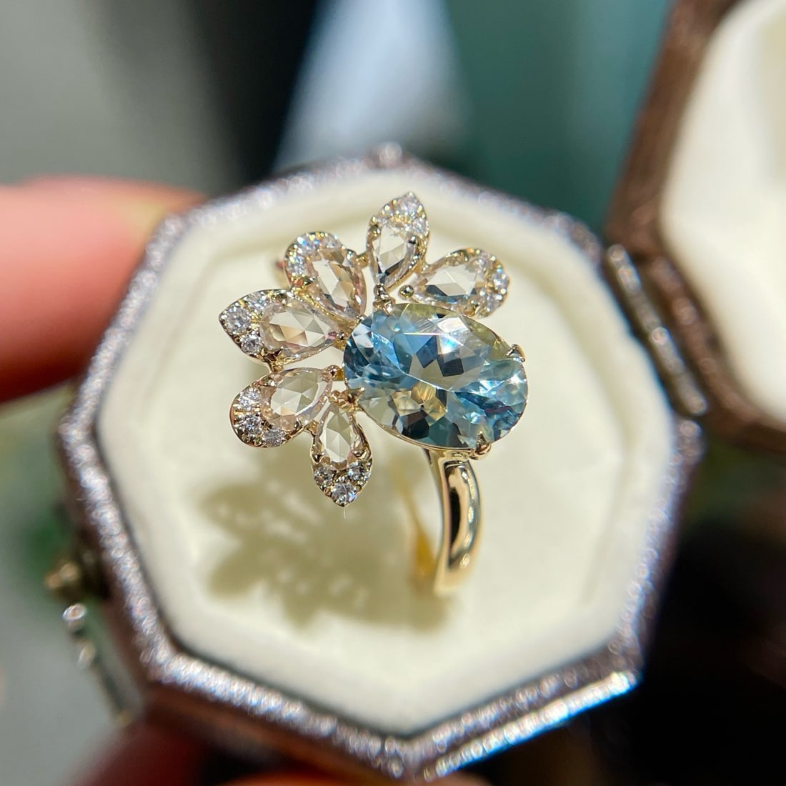 14k Gold 1 Ct Natural Aquamarine & Diamond Ring - 2