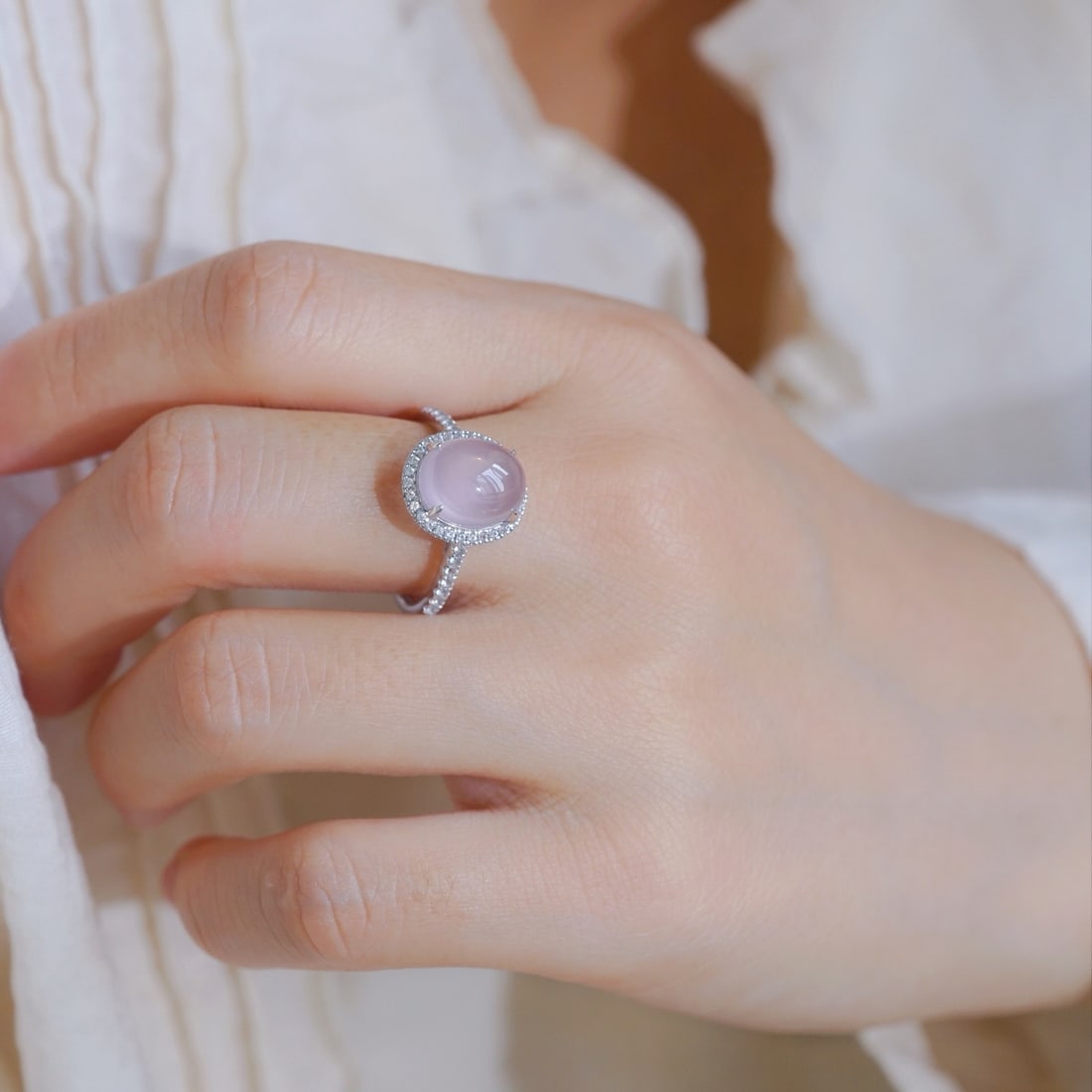 14k Gold 4.30 Ctw Natural Rose Quartz & Sapphire Ring - 3