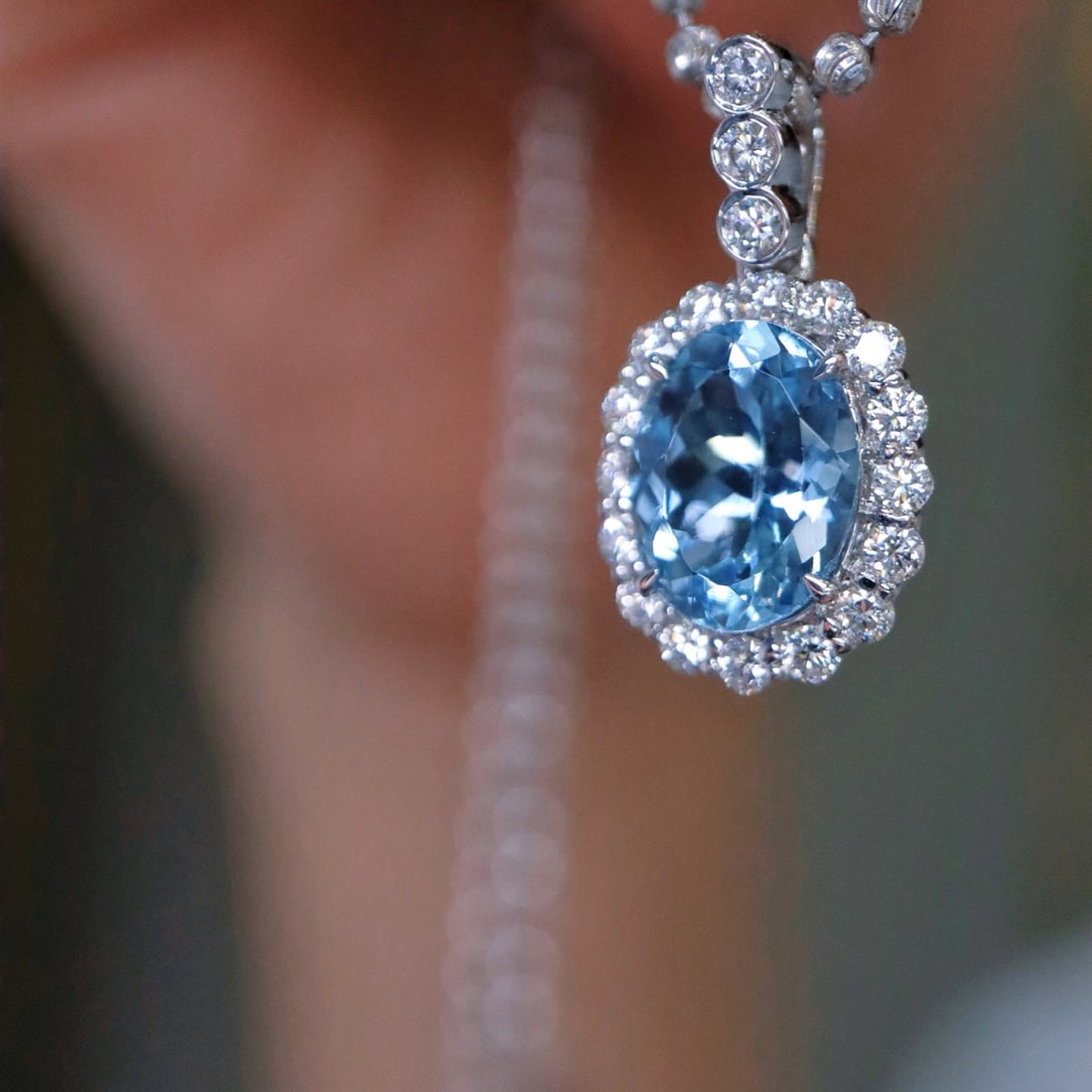 14k Gold 1.85 Ctw Natural Aquamarine & Diamond Pendant( Without Chain ) - 2