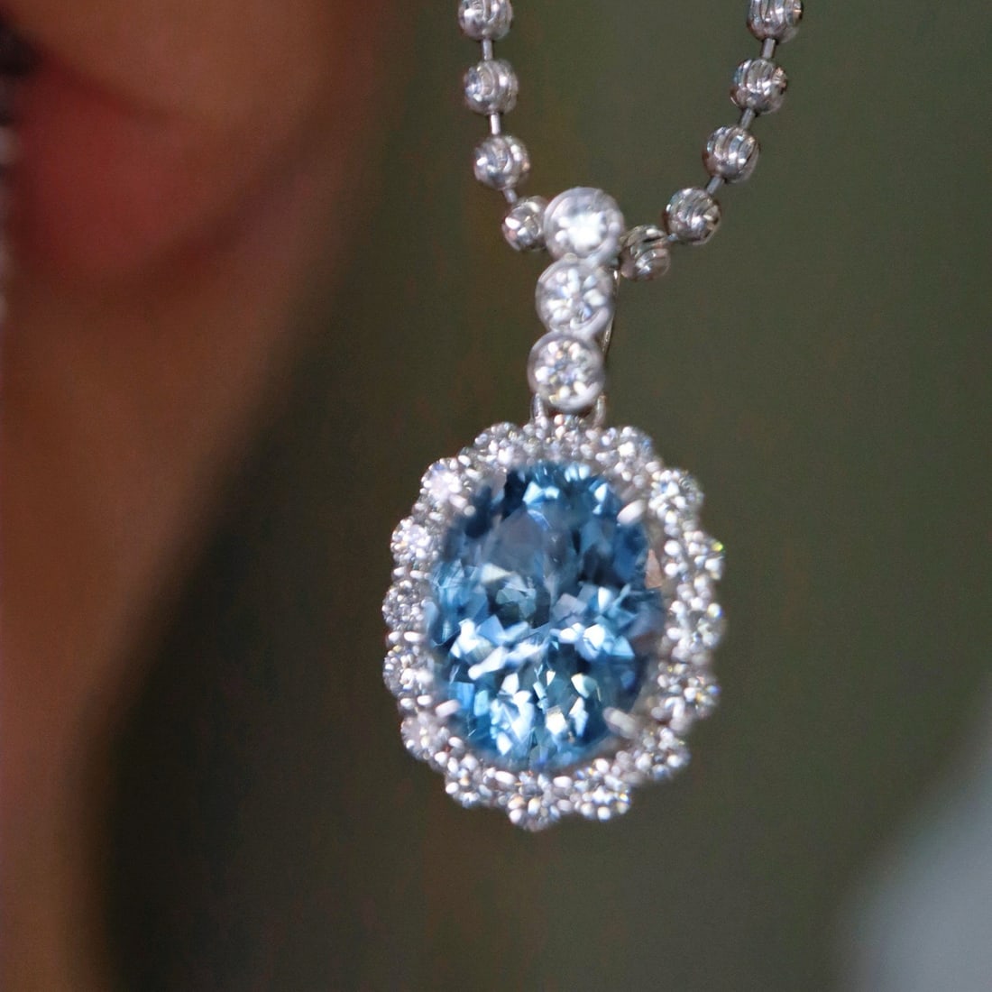 14k Gold 1.85 Ctw Natural Aquamarine & Diamond Pendant( Without Chain ) - 3