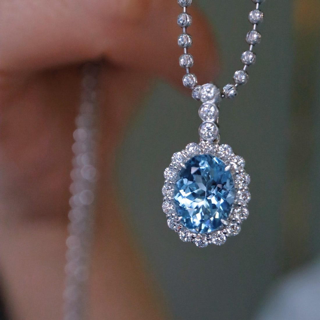 14k Gold 1.85 Ctw Natural Aquamarine & Diamond Pendant( Without Chain ) - 4