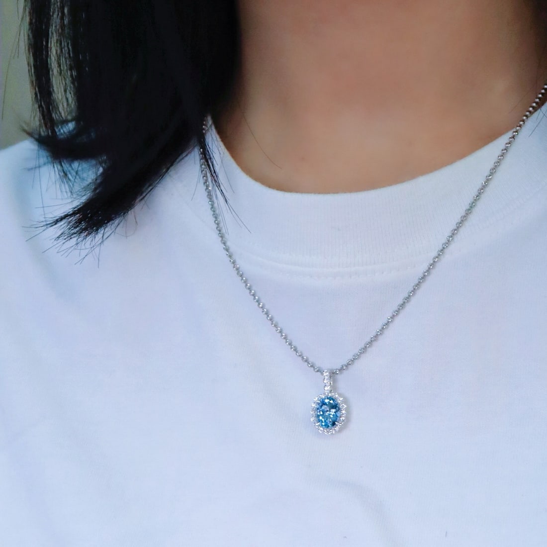 14k Gold 1.85 Ctw Natural Aquamarine & Diamond Pendant( Without Chain ) - 5