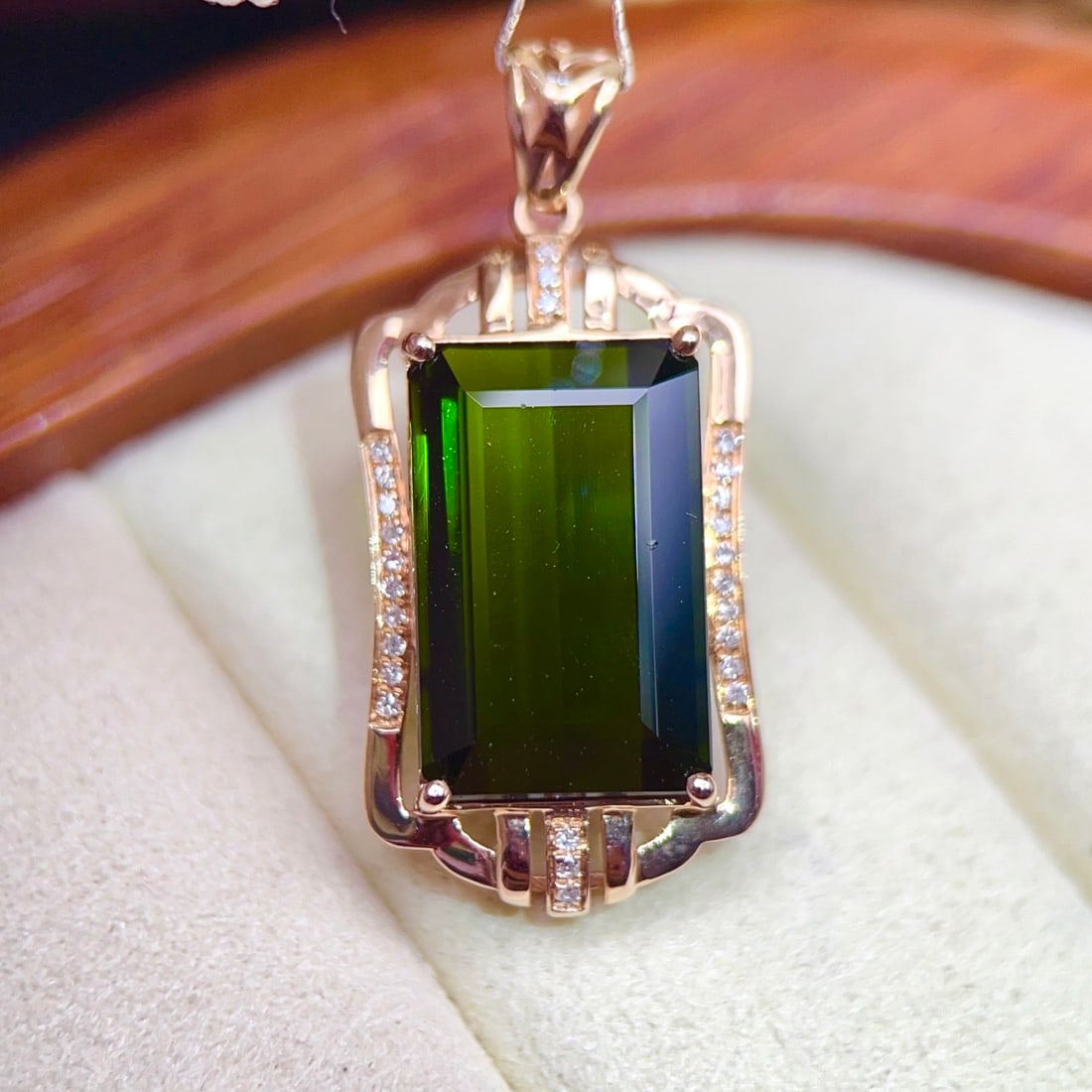 14k Gold 8.28 Ctw Natural Tourmaline & Diamond Pendant( Without Chain ) - 2