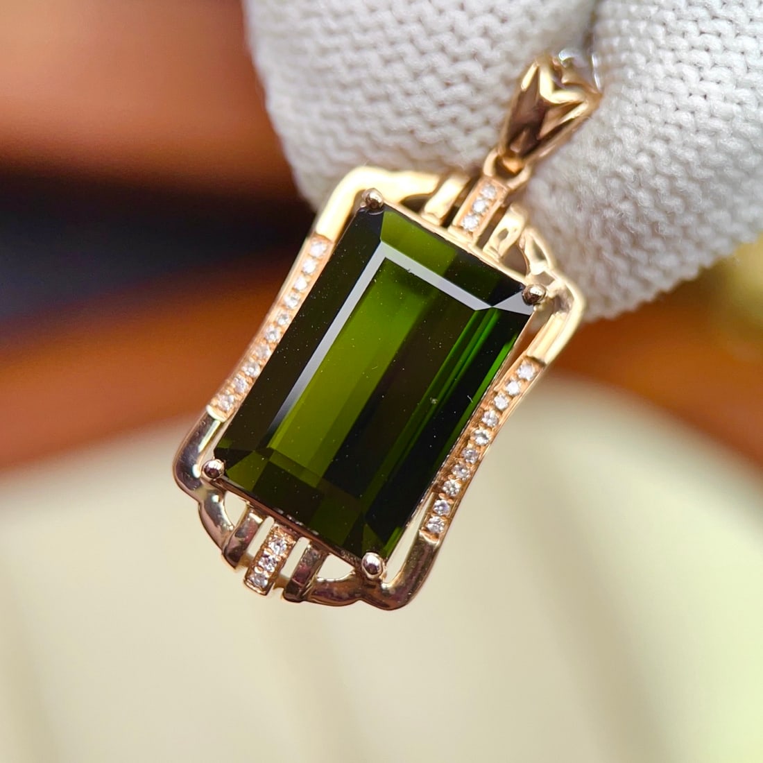 14k Gold 8.28 Ctw Natural Tourmaline & Diamond Pendant( Without Chain ) - 3