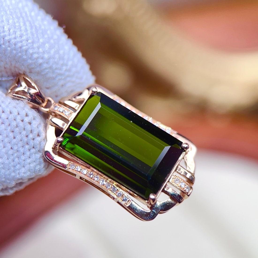 14k Gold 8.28 Ctw Natural Tourmaline & Diamond Pendant( Without Chain ) - 4