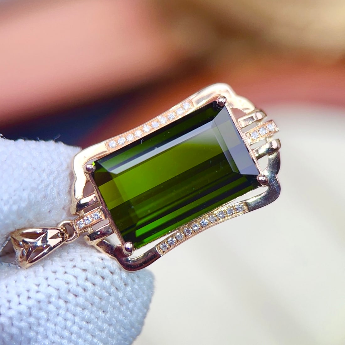14k Gold 8.28 Ctw Natural Tourmaline & Diamond Pendant( Without Chain ) - 6