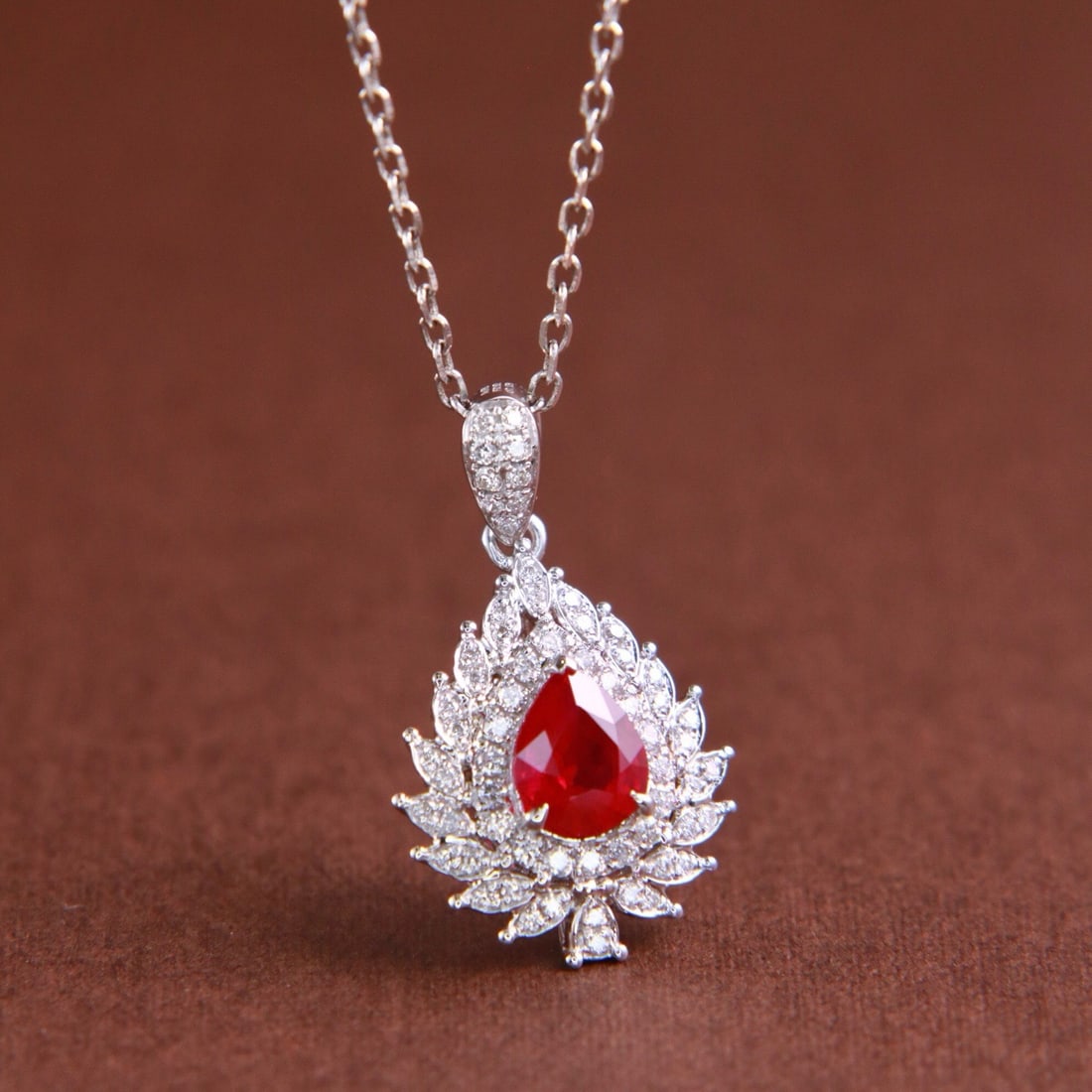 14k Gold 0.80 Ctw Natural Ruby & Diamond Pendant( Without Chain ) - 2
