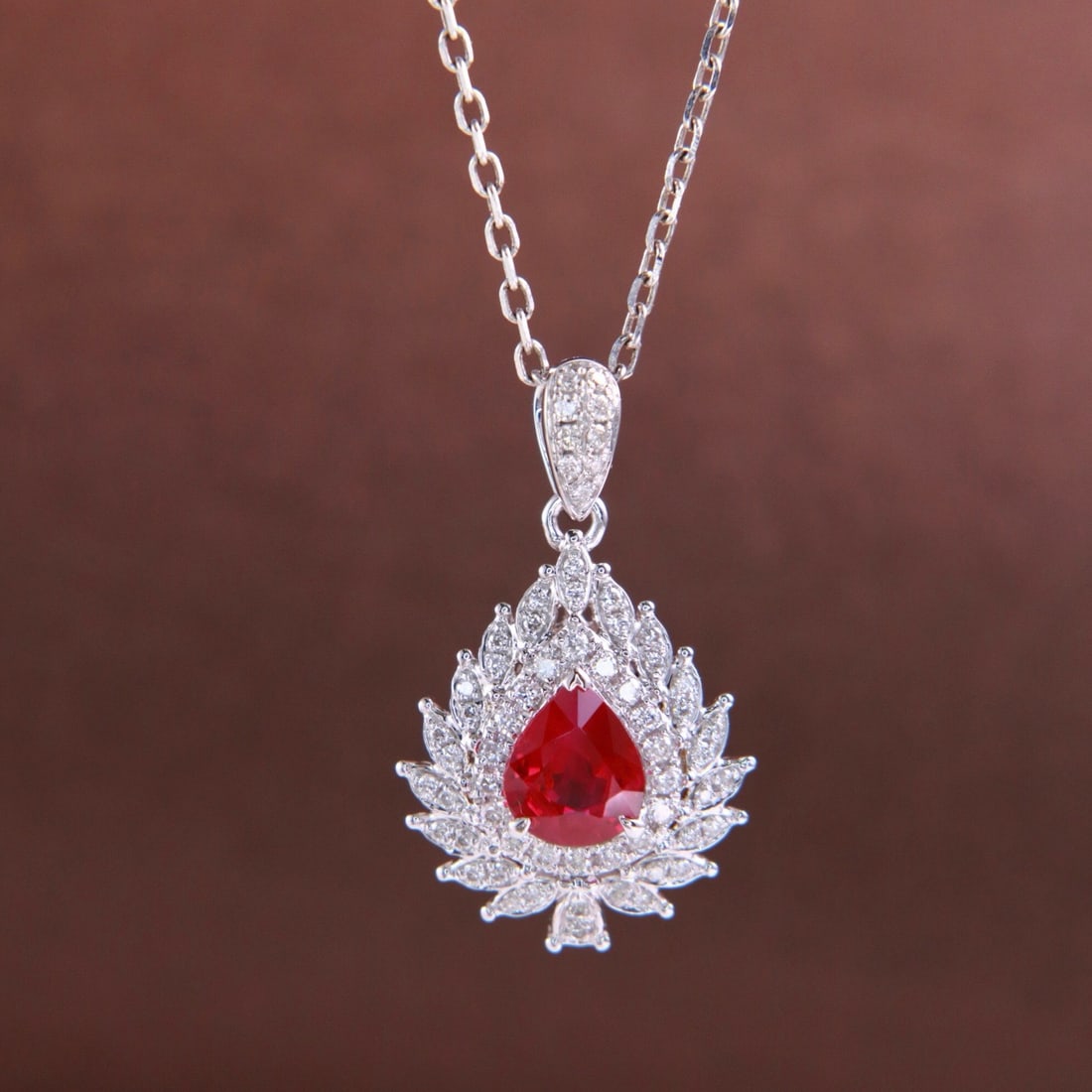 14k Gold 0.80 Ctw Natural Ruby & Diamond Pendant( Without Chain ) - 3