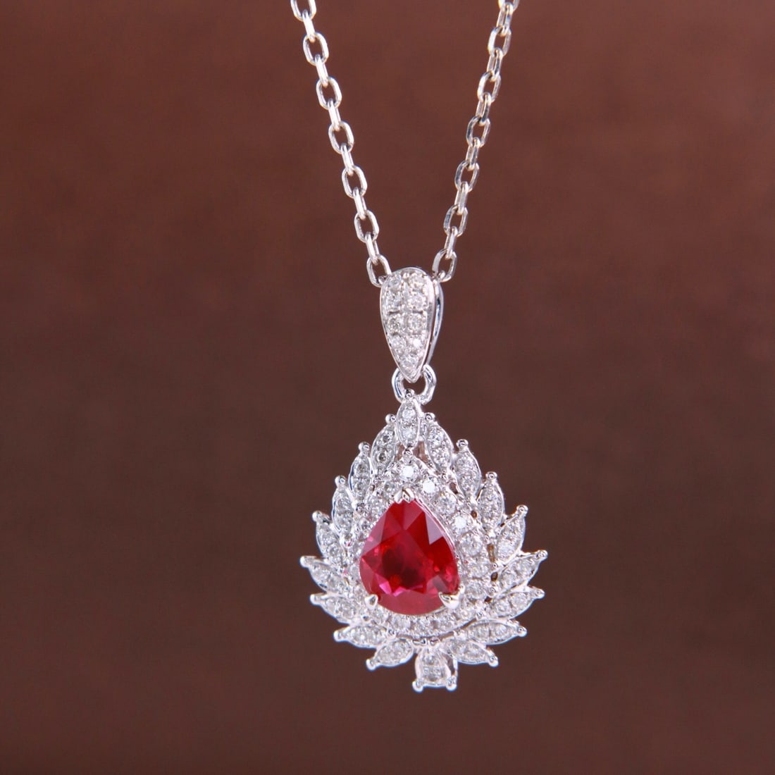 14k Gold 0.80 Ctw Natural Ruby & Diamond Pendant( Without Chain ) - 4