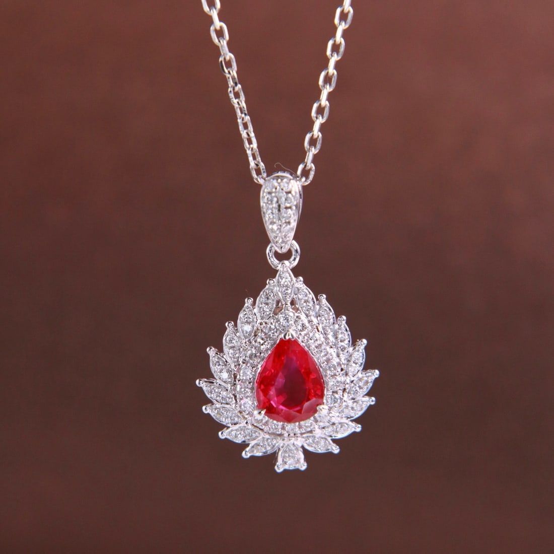 14k Gold 0.80 Ctw Natural Ruby & Diamond Pendant( Without Chain ) - 5