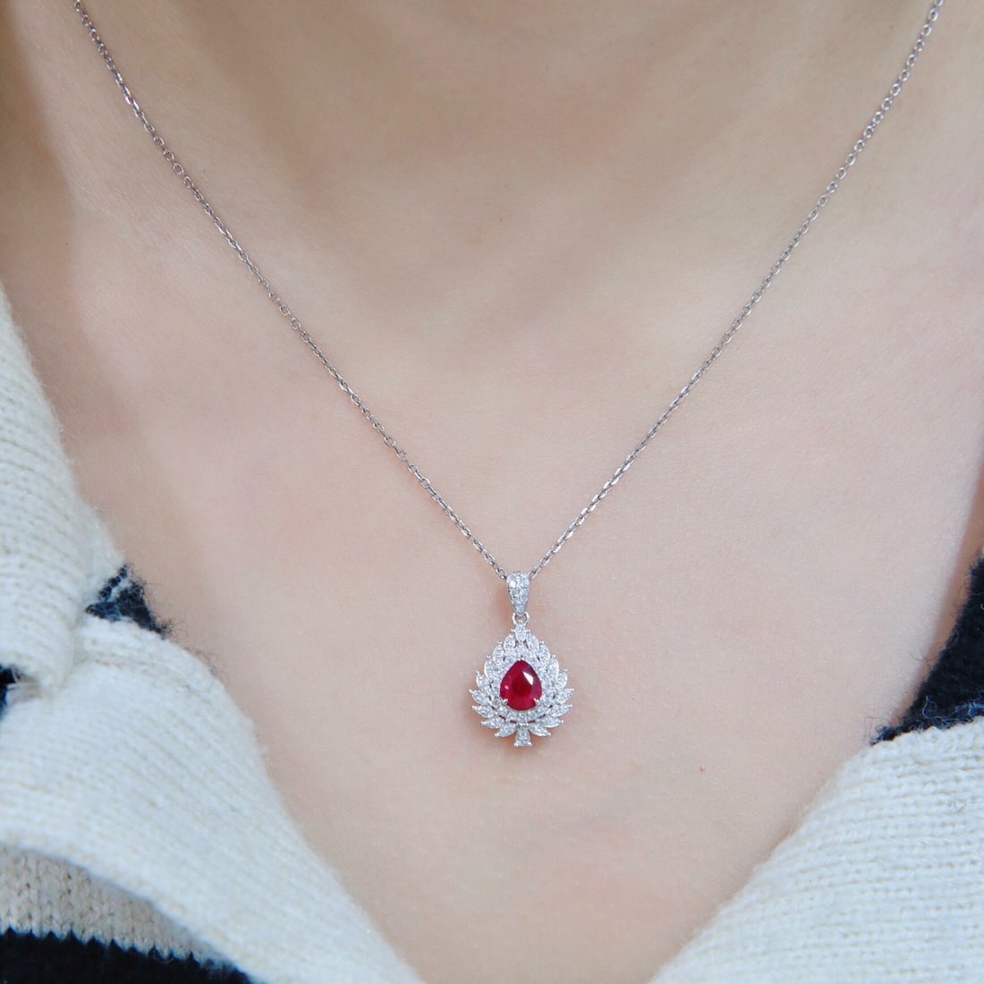14k Gold 0.80 Ctw Natural Ruby & Diamond Pendant( Without Chain ) - 7