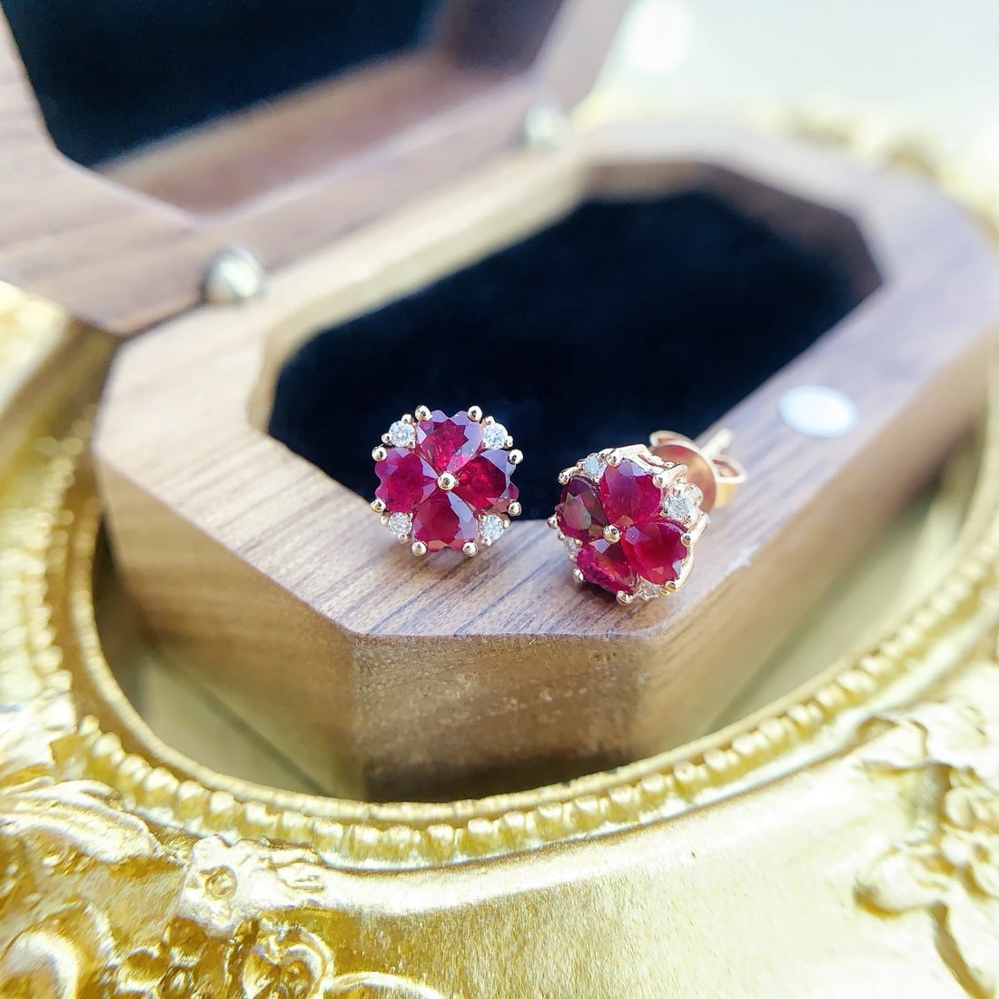 14k Gold 1.16 Ctw Natural Ruby & Diamond Earrings - 3