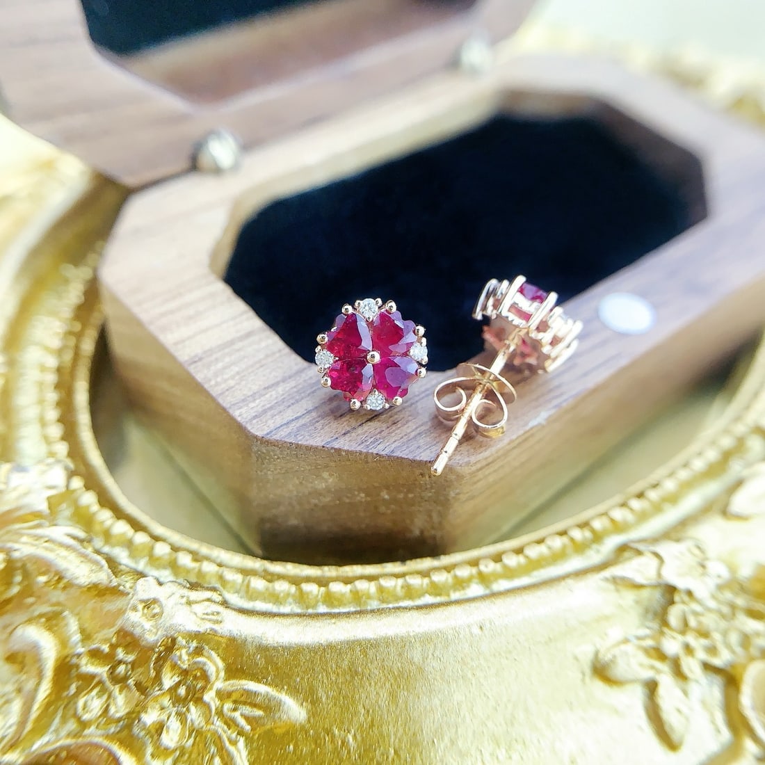 14k Gold 1.16 Ctw Natural Ruby & Diamond Earrings - 4