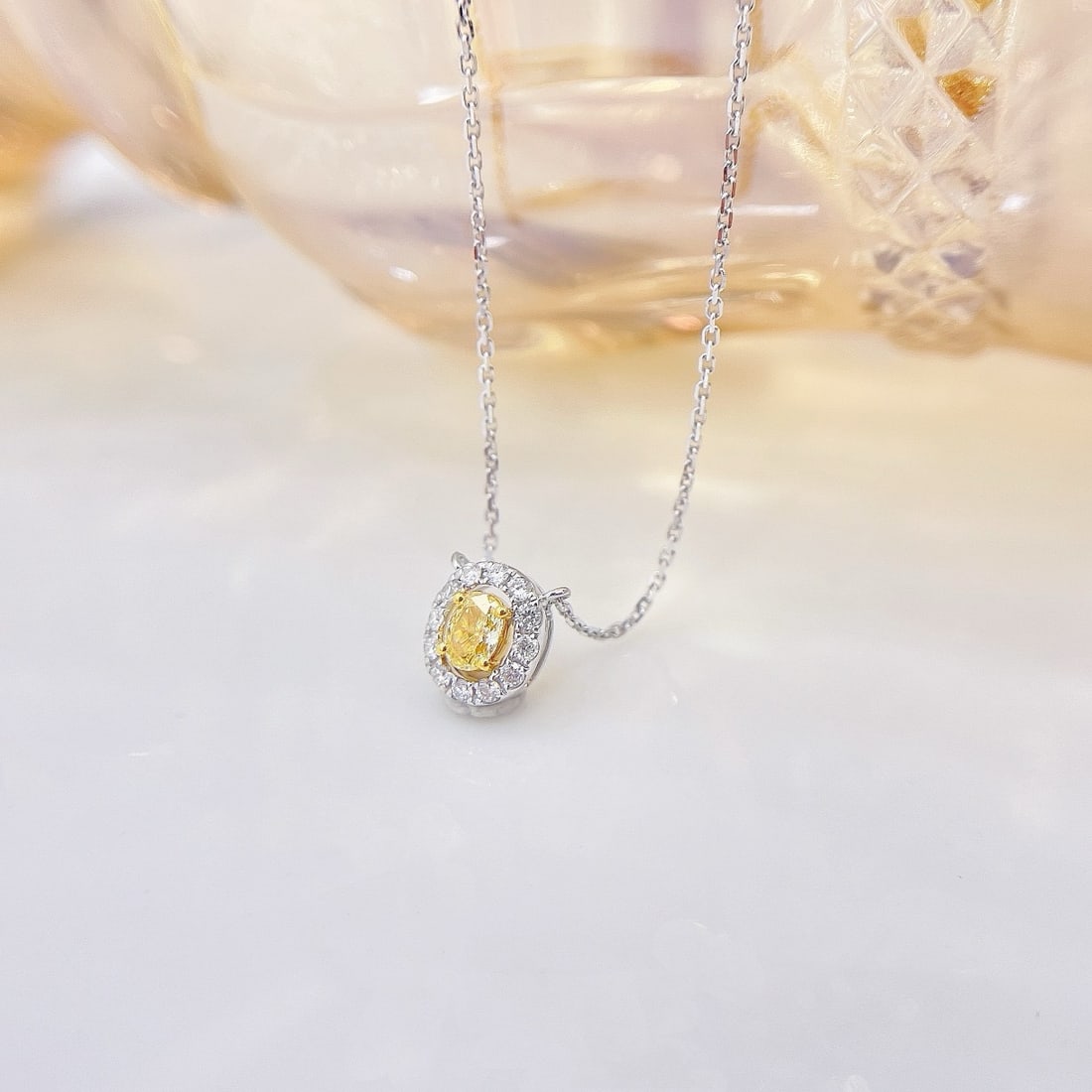 14k Gold 0.24 Ctw Natural Yellow Diamond & Diamond Necklace - 3
