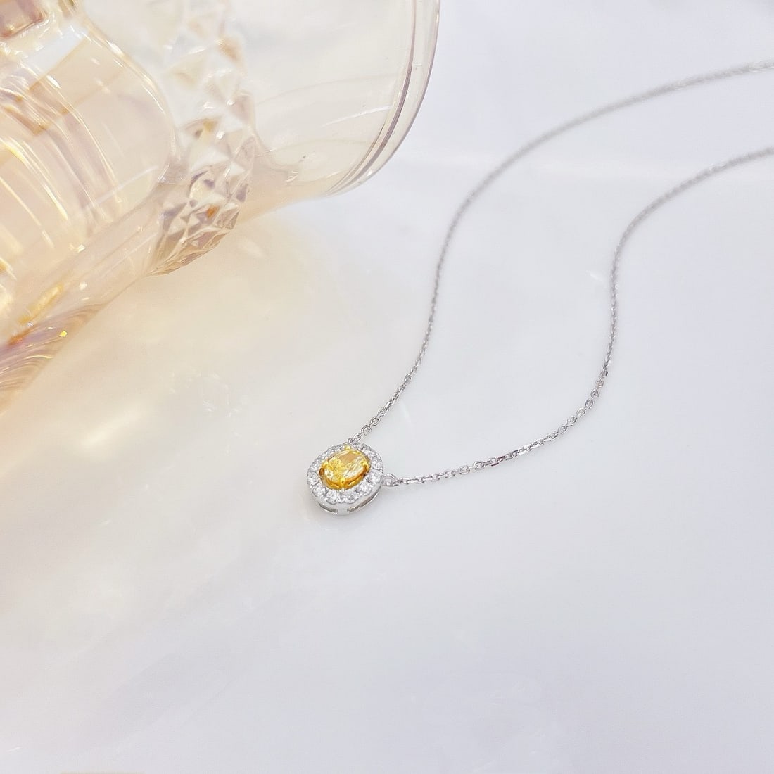 14k Gold 0.24 Ctw Natural Yellow Diamond & Diamond Necklace - 4
