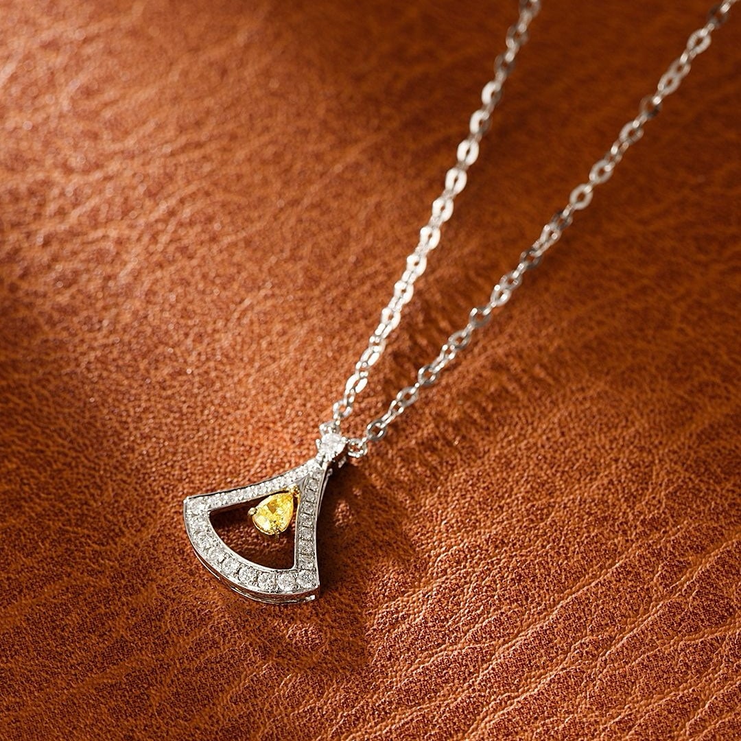 14k Gold 0.25 Ctw Natural Yellow Diamond & Diamond Necklace - 4