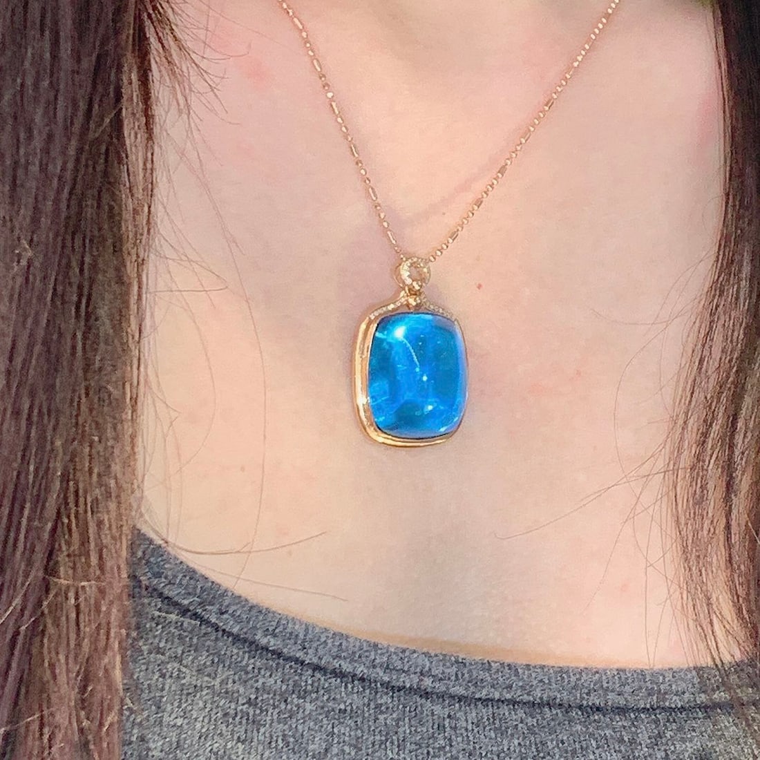 14k Gold 50 Ct Natural Topaz & Diamond Pendant( Without Chain ) - 5