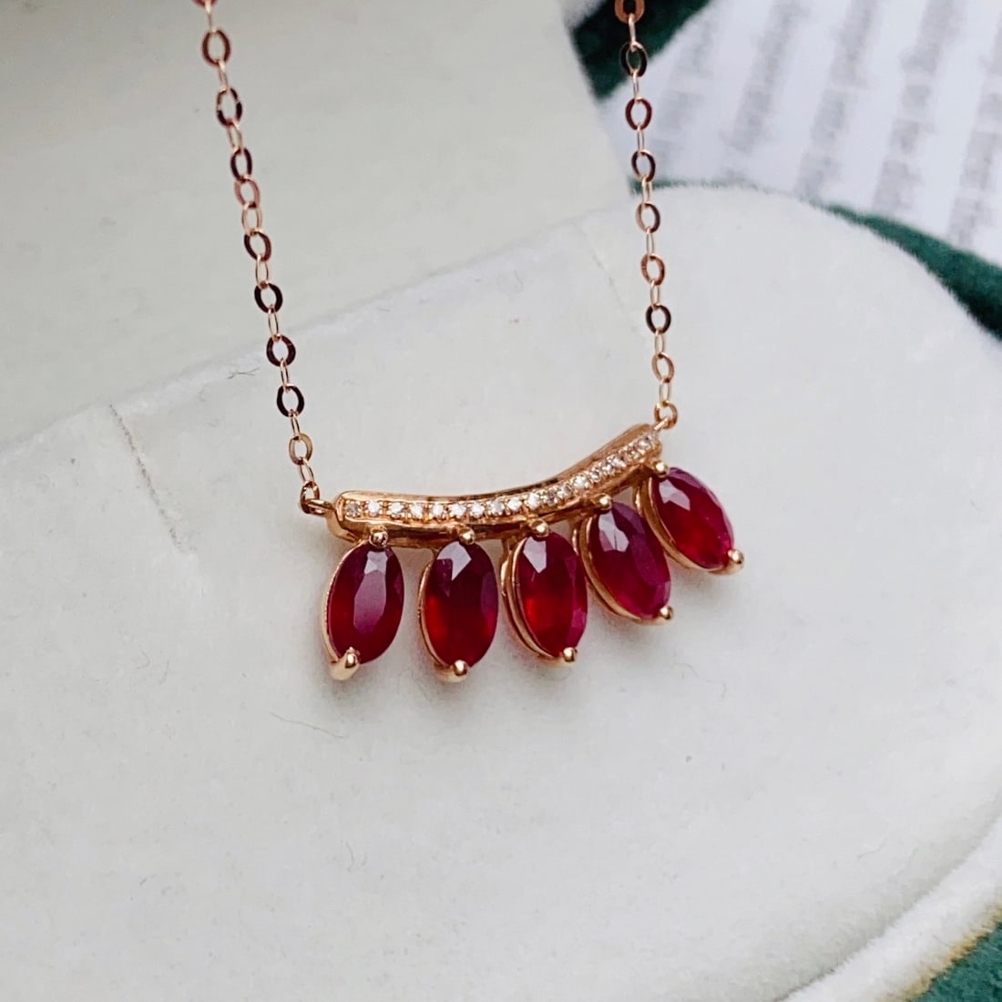 14k Gold 1.65 Ct Natural Ruby & Diamond Necklace - 2