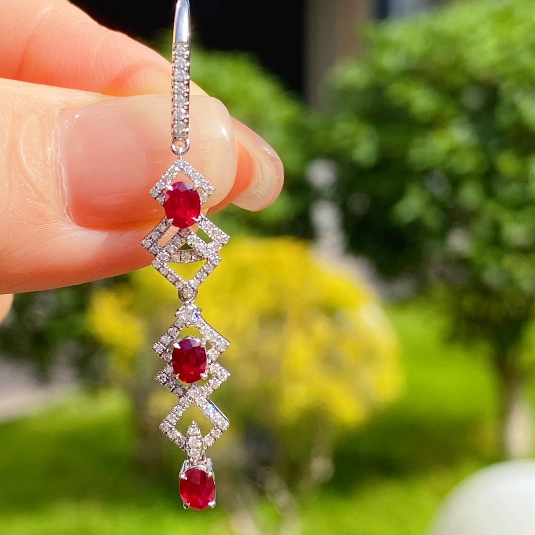 14k Gold 2.21 Ctw Natural Ruby & Diamond Earrings - 2